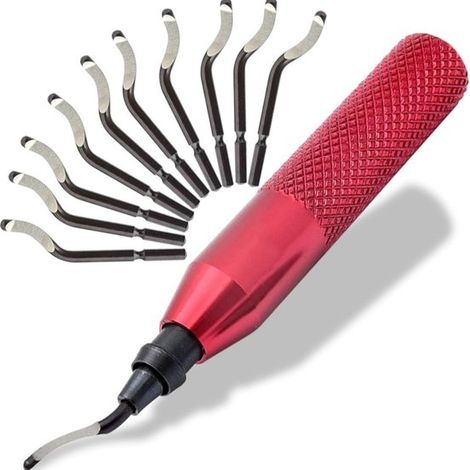 Entgratset 1 Kunststoffgriff mit 11 um 360 drehbaren HSS-Entgratklingen aus Kunststoff für 3D-gedruckte Rohre aus Kunststoff Aluminium Kupfer PVC rot (1/5)