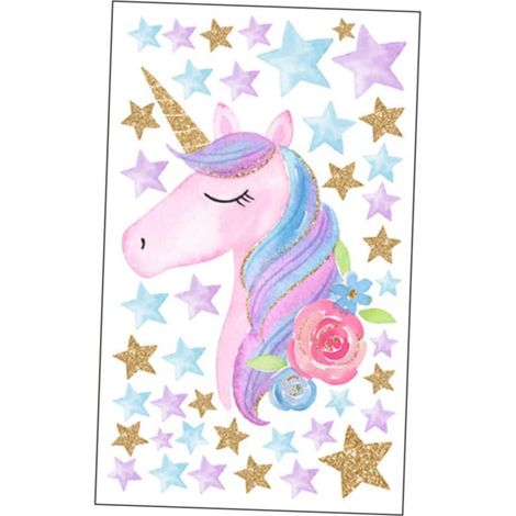 Sticker mural - Motif Licorne - 36x60 cm - PVC - Décoration chambre enfant