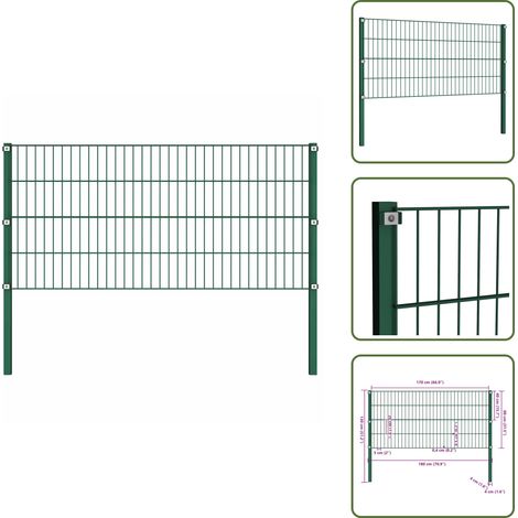 The Living Store Panneau de clôture avec poteaux en fer 176,5 x 80 cm Vert - Grillage (1/5)