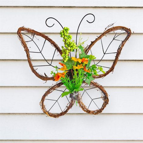 Guirlande Fleurie Papillon Artificiel - Décoration Porte Fenêtre Mur Pour Printemps Fête Maison Halloween Noël - Diamètre 33 cm - 1 Pièce (1/5)