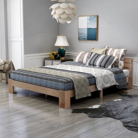 Bett rustikal 140x200 cm aus massivem Kiefernholz Natur mit Lattenrost, platzsparend (1/5)