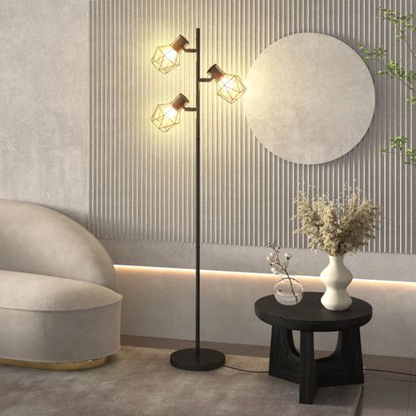 Lampada da terra a 3 luci con elementi luminosi flessibili, struttura ad albero, per soggiorno e camera da letto, in metallo, nera