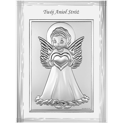 Immagine di un angelo custode per il battesimo, souvenir di battesimo in argento, 9x12 cm Dimensioni: 9x12 cm Codice articolo: BC6670F/2