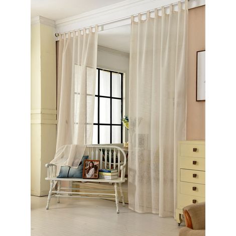 WOLTU Gardinen transparent mit Schlaufen Leinen Optik, Schlaufenschal Leinenvorhang im Landhausstil Stores Voile Fensterschal für Wohnzimmer Kinderzimmer Schlafzimmer, 140x245 cm Sand (1 Stück)