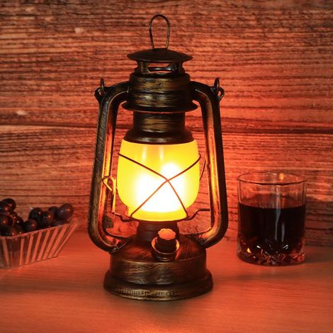 Lampe à huile lanterne électrique vintage avec accent rustique à l'ancienne avec ampoule LED Edison Finition bronze rouille Table de chevet Lampes de table de bureau pour salle d'étude antique design (1/5)