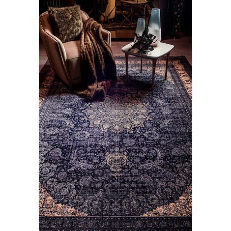 Tapis oriental tissé Golden Glam  - 150x100cm, Rectangular - 80% Polyester, 20% Coton - Tissé - Bleu foncé