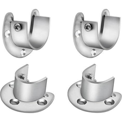Lot de 4 Supports de Bride en U pour Tubes de 25 mm, Support de Tringle à Vêtements en Acier Inoxydable avec Vis et Tubes d’Expansion pour Armoire, Salle de Bain et Balcon,Installation simple et (1/5)
