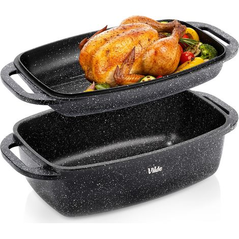 Granit-Bratpfannendeckel, 2-in-1-Gänsekaraffe, Induktionskochfeld, 5,5 + 2,5 l