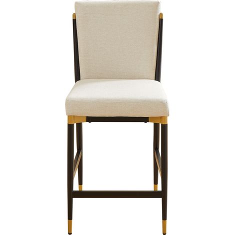 ELVMI Lot de 2 Tabourets de Bar, Repose-pieds Rectangulaire, Cadre Noir et Doré, pour Îlot de Cuisine, Tissu, Beige (1/5)