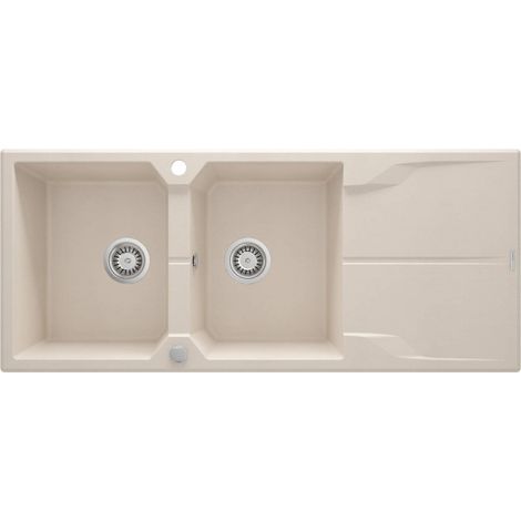 deante ANDANTE fregadero de granito de 2 cubetas con escurridor beige