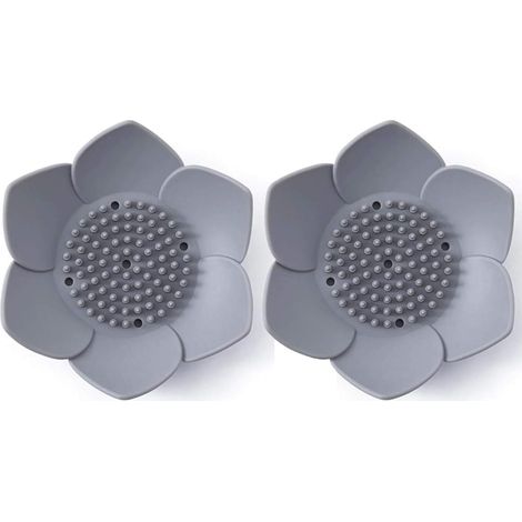 Set mit 2 Silikon-Seifenschalen mit japanischem Blumenmuster (grau) (1/4)