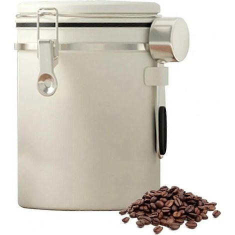 Boîte à café hermétique en acier inoxydable de 1800 ml avec indicateur de date, cuillère doseuse et système de conservation de la fraîcheur. (1/5)