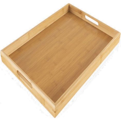 Grand plateau de service en bambou avec poignées plates, réutilisable, pour cuisine et service – format 38 × 25 cm (1/5)