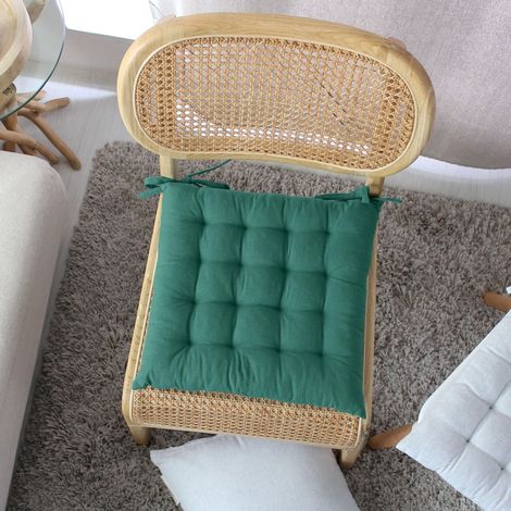 Galette de Chaise épaisse, Carré 38x38cm, Vert Jade, Coussin de Chaise en Coton, Attache par nouettes, Coussin pour Assise Confortable (1/5)