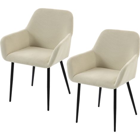 Lot de 2 fauteuils de cuisine moelleux en velours côtelé crème, avec accoudoirs et dossier galbé, idéaux pour salle à manger ou espace repas. (1/5)
