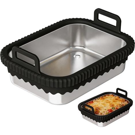 Plat à rôtir pour friteuse à air chaud, accessoires en verre, poignées en silicone et anneau en silicone amovible, résistant à la chaleur, résistant aux rayures, passe au lave-vaisselle, amovible (1/5)