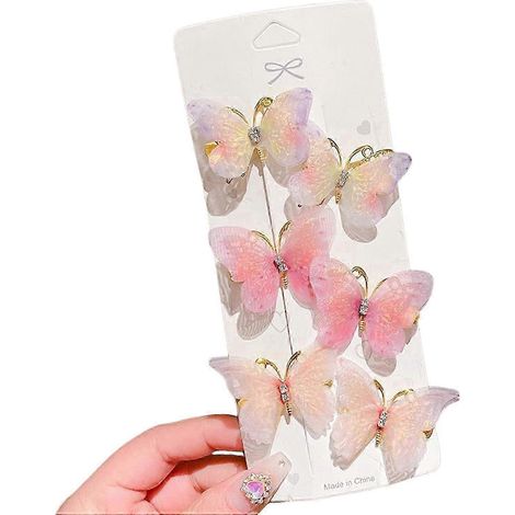 Lot de 6 pinces à cheveux décoratives papillons ornées de strass, style princesse, en forme d'animal-F (1/5)