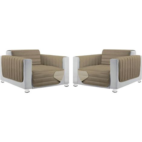 Coppia Set 2 Copripoltrona Salva Poltrona Universale Imbottito Morbido Double Face Elegante - Tortora