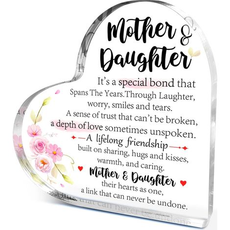 Plaque cœur en acrylique – Cadeau d’anniversaire fille pour maman, cadeau de remerciement fête des mères et Noël, idée originale de présent pour mère, décoration intérieure tendre - 8.5x8.5x1cm (1/5)