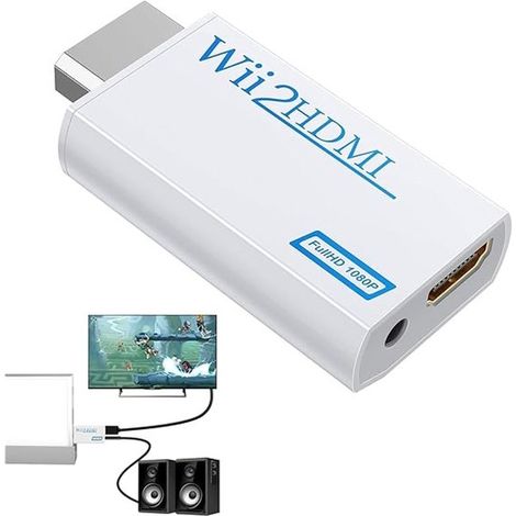 Adaptateur Wii vers HDMI Longziming - Sortie audio 3,5 mm intégrée - Boîtier en plastique résistant - Installation facile sans pilote - Compatible avec les écrans modernes - 1 pièce (1/5)