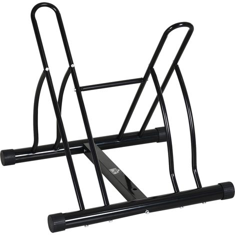 Porte-vélos sur pied pour 2 vélos avec pneus jusqu'à 6,5 cm, cadre en acier noir réglable, 60 x 54 x 57 cm (1/5)