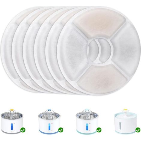 Lot de 6 filtres automatiques pour fontaine à chat, avec résine et charbon actif, filtre à eau de rechange pour chats & chiens (rond)