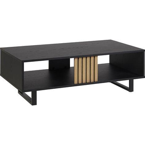 Tavolino basso robusto collezione LOFT Colori nero e rovere. Piedi in metallo nero.
