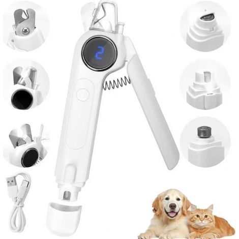 Cortauñas 2 en 1 para gatos y afilador de uñas para perros, 2 luces LED de seguridad, Cuidado de uñas de mascotas eficiente e indoloro, Blanco (1/5)
