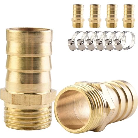 6 pièces Raccords de tuyaux en laiton, raccord à emboîter de 19 mm × raccord fileté mâle de 1/2 pouce, comprend 6 colliers de serrage, convient pour raccorder l'air, l'eau, le carburant (1/5)