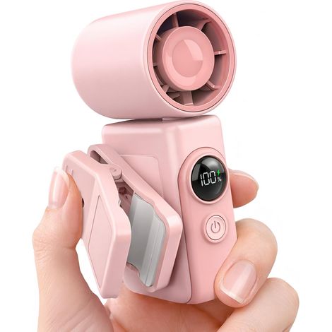 Clip-On Portable Fan, 13500RPM Rechargeable Mini Fan with LED Display, 360° Rotating Clip, Travel & Stroller Fan,Pink (1/5)