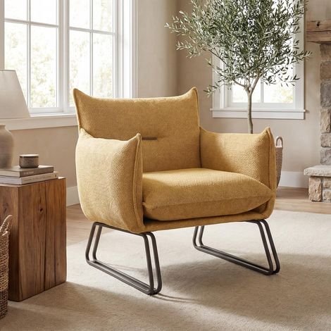 Wahson Modern Accent Armchair with Metal Legs, Plush Thick Cushion – Comfortable Lounge Reading Chair for Living Room, Bedroom, Home Office, Yellow