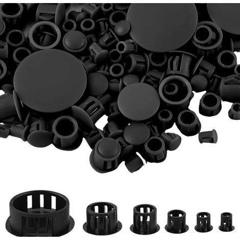 Bouchon à Trou en Plastique, 5/6/8/10/13/25mm Cache-Vis pour Trous de Perçage, Capuchons de Verrouillage à Clipser pour Chaises, Armoires, Meubles, Maison, Cuisine (155PCS, Noir) (1/5)