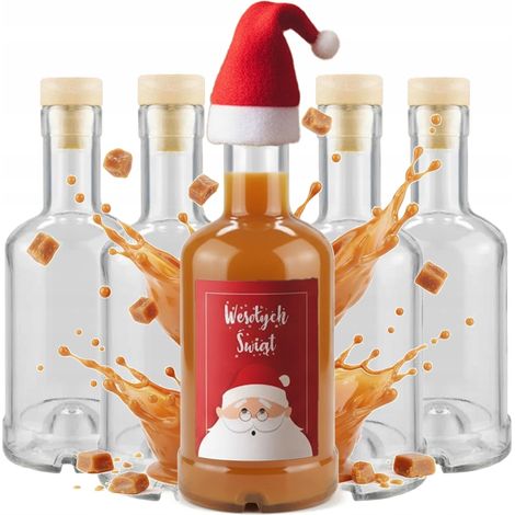5 botellas de vidrio para regalo TADEK 250ml ETIQUETA SOMBRERO DE PAPÁ NOEL Licor (1/5)