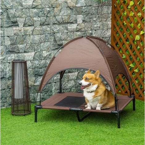 Cama elevada para perro con toldo metal marrón OKMYHOME (1/5)