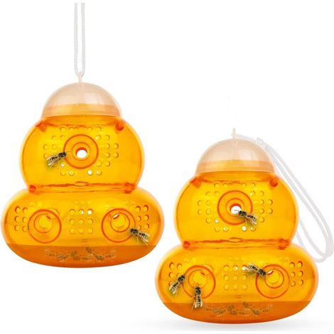 Piège à Guêpes et Frelons Suspendu (Lot de 2) - Solution Naturelle Anti-Guêpe Attrape Insecte pour Intérieur et Extérieur (Orange)