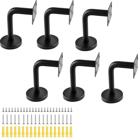 Ensemble de supports pour mains courantes Supports pour main courante acier inoxydable design plat noir garde-corps couloirs balustrades bois balustres 6 pièces (1/5)