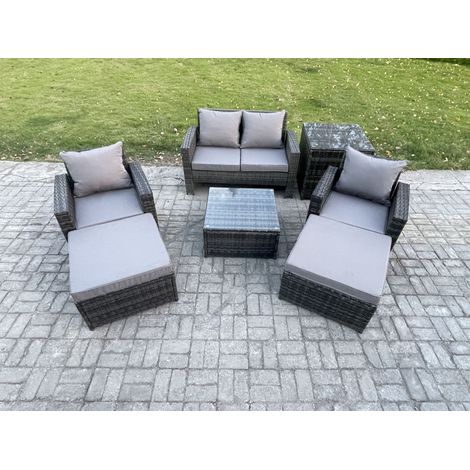 Fimous Rattan Wicker Garden Furniture Patio Conservatory Sofa Set with Square Coffee Table Armchair 2 Seater Sofa 2 Big Footstool Side Table (1/5)