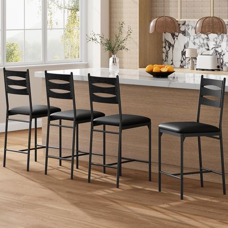 Lot de 4 tabourets de bar métal noir avec dossier (1/5)