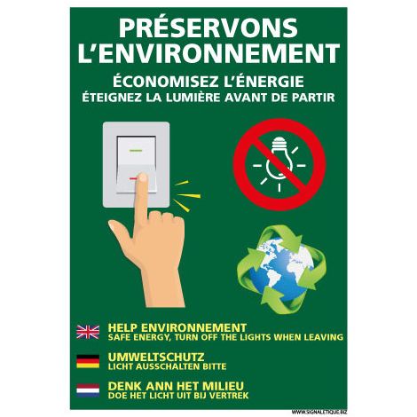 PANNEAU ECONOMISEZ L'ENERGIE PRESERVONS L'ENVIRONNEMENT (H0451) - Adhésif - 75 x 105 mm