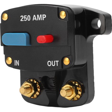 Coupe-circuit audio auto 250A avec réarmement manuel, fusible en ligne pour autoradio, ampli, système stéréo, bateaux, camions, bus - Support de protection électrique (1/5)
