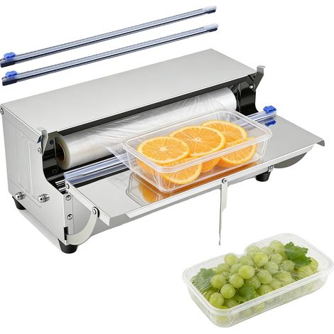 Dispenser per pellicola alimentare, in acciaio inox, design compatto, colore argento. (1/2)
