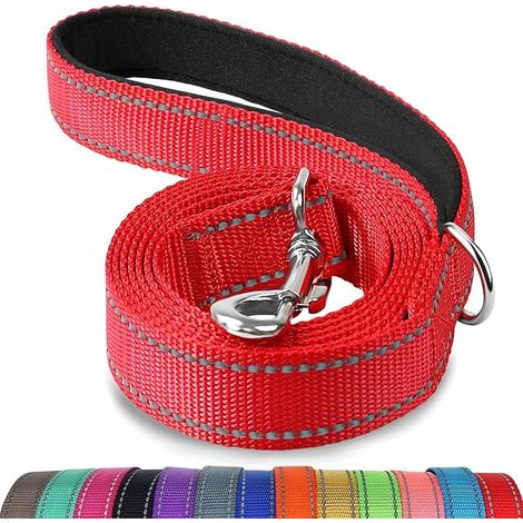 Laisse Double Face Réfléchissante Robuste pour Chien, avec Poignée Rembourée, 1.5m x 2.5cm, Rouge