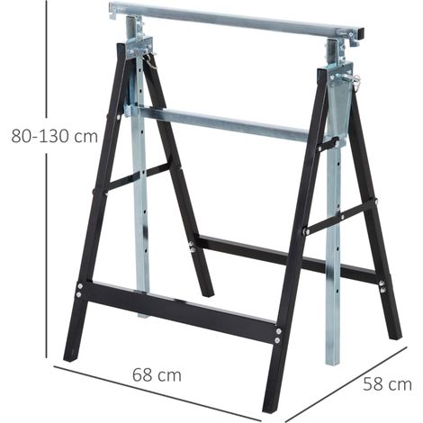Tréteaux d'échafaudage pliants, réglables en hauteur jusqu'à 200 kg, en acier noir, 68 x 58 x 80-130 cm (1/5)