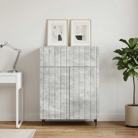 Buffet gris béton avec 1 tiroir et 2 portes, bois d’ingénierie, 66 x 34,5 x 92 cm - PANGIVO (1/5)