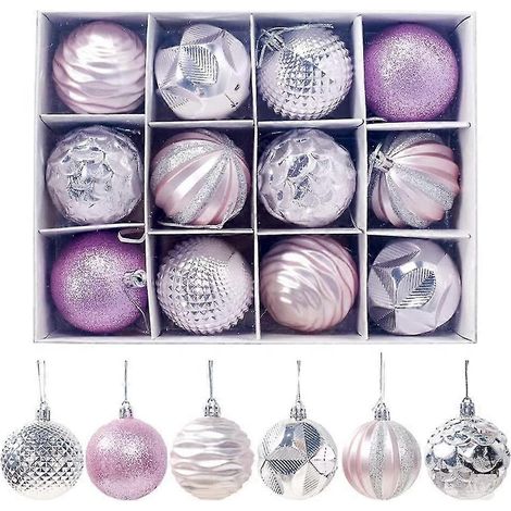 12 Stück 5,5 cm große, unzerbrechliche Kunststoff-Weihnachtskugeln als Dekoration für Weihnachtsbaum, Partydekoration und Anhänger (silber) (1/5)