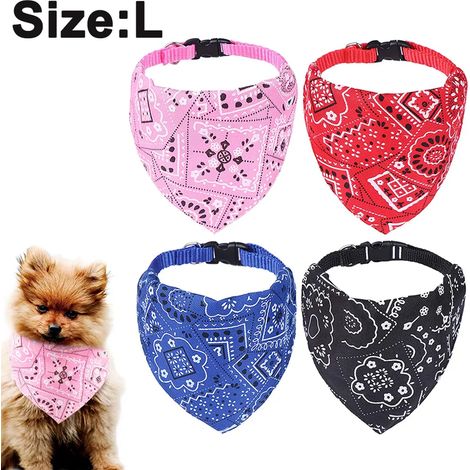 Bandanas ajustables pour animaux (lot de 4) pour chien et chat, foulard triangulaire rouge, bleu, noir et rose (1/5)