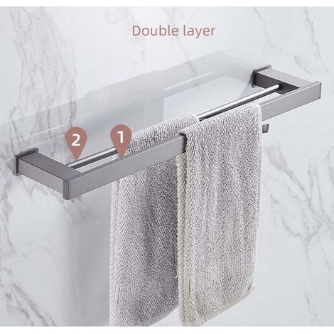 60 cm Porte Serviette Murale Salle de Bain, Double Barre Porte-Serviettes, (1/4)