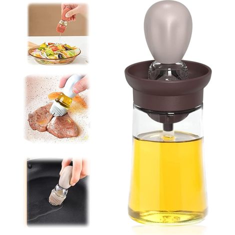 2-in-1 Oil Bottle with Brush, Glass Bottle with Silicone Brush for BBQ, Salad, Cooking, Baking - 180ml Brown Coffee (1/5)