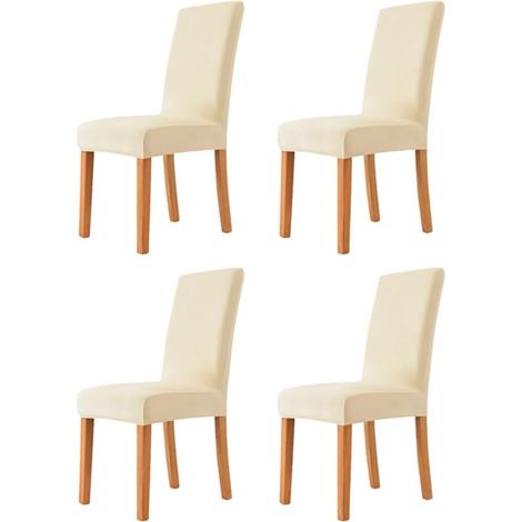 4 fundas elásticas de terciopelo para sillas, universales, para comedor, cocina y sala de estar. Extremadamente suaves y cómodas (beige).