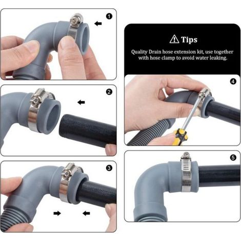 Tuyau D’évacuation - 2,50 M - Pour Lave-Linge Et Lave-Vaisselle - Diamètre Intérieur 20 Mm - Avec Support Clip Et Coude (1/5)